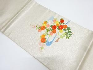 リサイクル　流水に菊模様刺繍開き名古屋帯（額縁仕立て）
